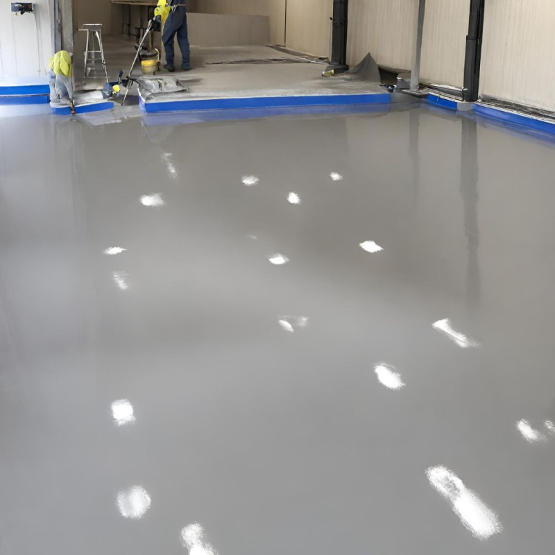 Self-levelling epoxy floor being applied for a smooth, seamless, flat finish